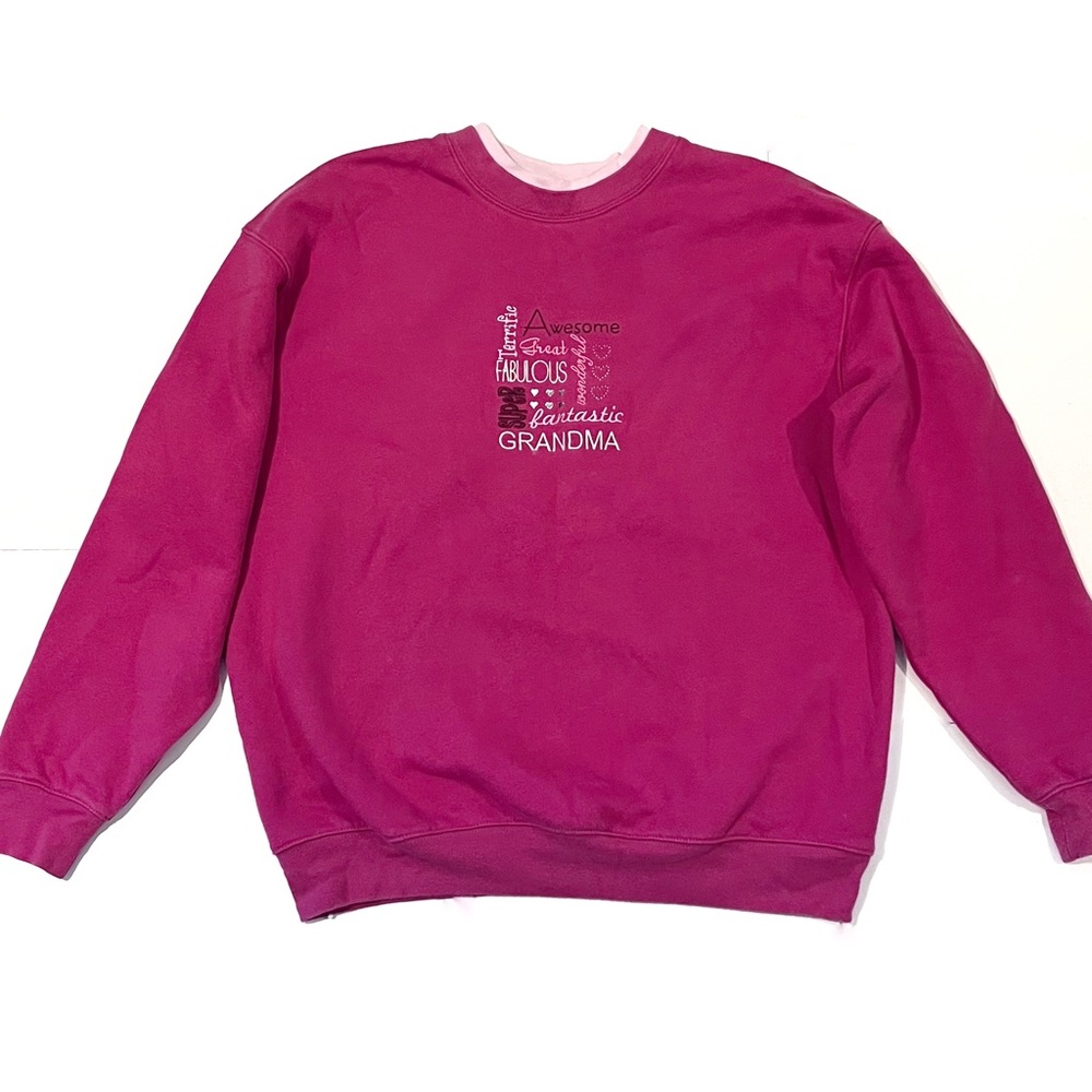 Awesome Grandma Grandmother Pink Pullover Sweater Hearts Comfy Great Size Large
